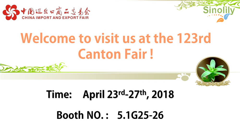 Sinolily team is going to attend the 123rd Canton Fair from April 23rd-27th, 2018.